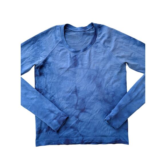 Lululemon blue marble dye long sleeve swiftly tech waist length - size 8 - Picture 2 of 6